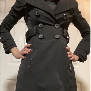 Blanc Noir Black Trench with Hood Sz XS